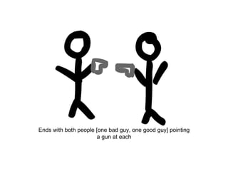 Ends with both people [one bad guy, one good guy] pointing a gun at each 