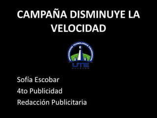 CAMPAÑA DISMINUYE LA
     VELOCIDAD



Sofía Escobar
4to Publicidad
Redacción Publicitaria
 