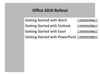 1 Getting Started with Word Getting Started with Outlook Getting Started with Excel Getting Started with PowerPoint Click Here to Begin Click Here to Begin Click Here to Begin Click Here to Begin 