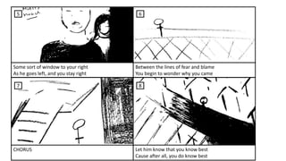 Some sort of window to your right
As he goes left, and you stay right
Between the lines of fear and blame
You begin to wonder why you came
CHORUS Let him know that you know best
Cause after all, you do know best
5 6
7 8
 