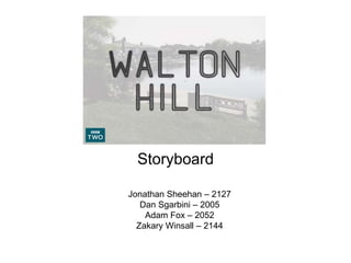WALTON HILL
Storyboard
Jonathan Sheehan – 2127
Dan Sgarbini – 2005
Adam Fox – 2052
Zakary Winsall – 2144
 