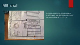 Fifth shot
5.
The camera then cuts to the other
side showing the employers reaction.
This is shot/reverse shot again.
 