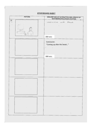 21 
260 secs 
Conclusion: 
“Coming up after the break…” 
300 secs 
 