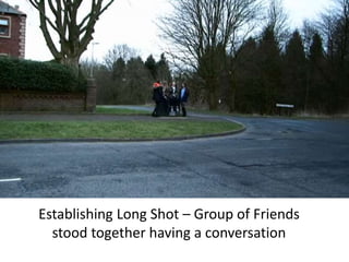 Establishing Long Shot – Group of Friends
stood together having a conversation
 