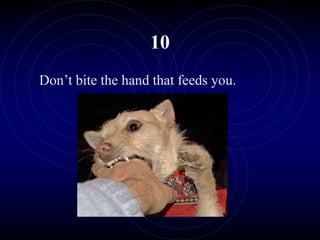 10
Don’t bite the hand that feeds you.
 
