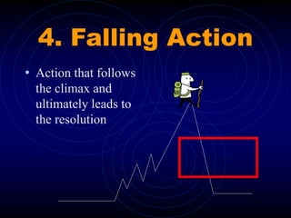 4. Falling Action
• Action that follows
the climax and
ultimately leads to
the resolution
 