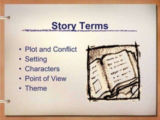 Story Terms Plot and Conflict Setting Characters Point of View Theme 