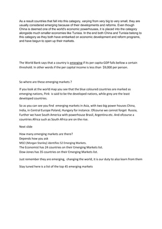 Story emerging markets