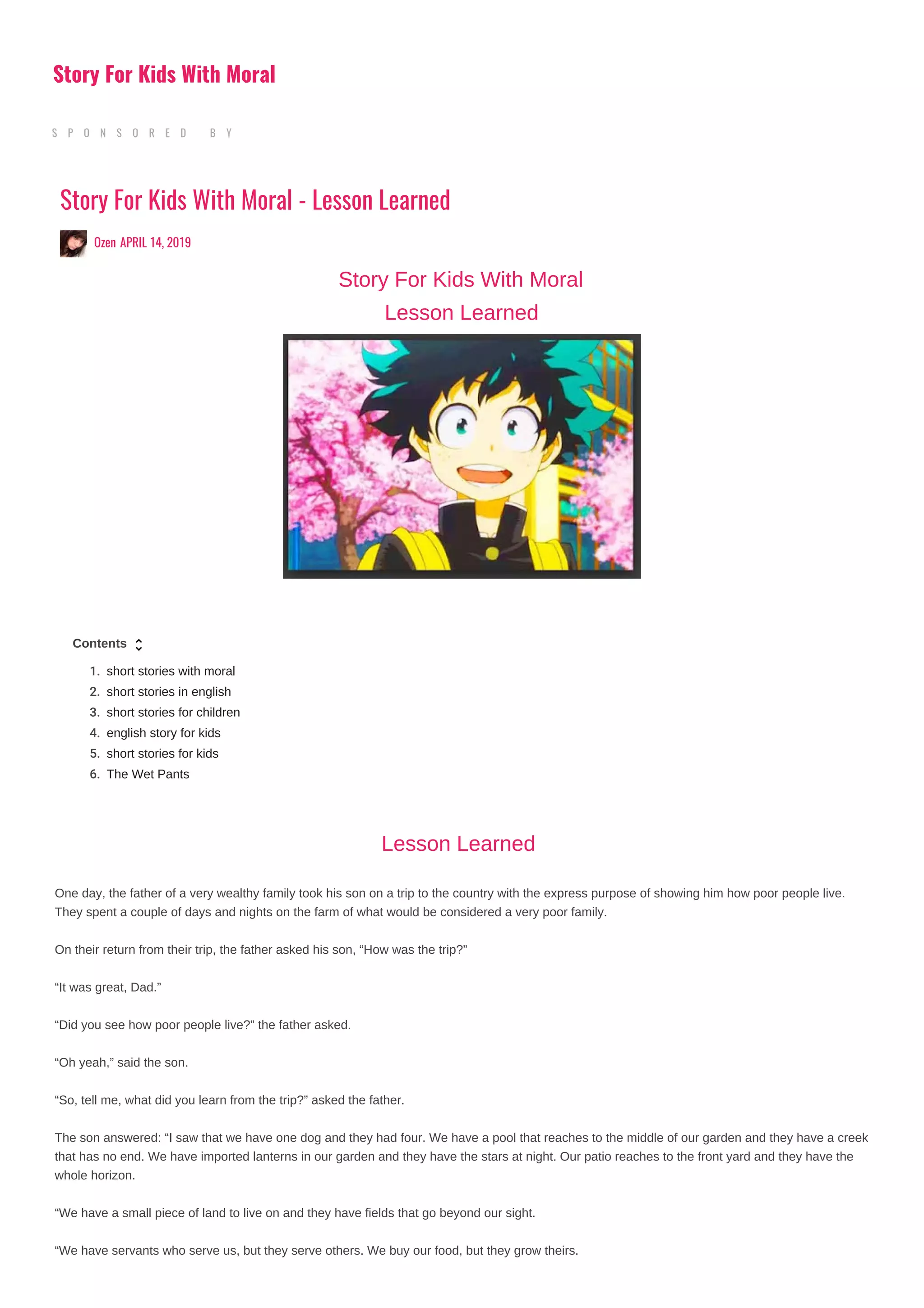 Story for kids with moral - lesson learned | PDF
