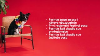 • Festival pasa za pse i
njihove obožavatelje
• Prvi regionalni festival pasa
• Festival koji okuplja sve
profesionalce
• Festival koji okuplja sve
ljubitelje pasa
 