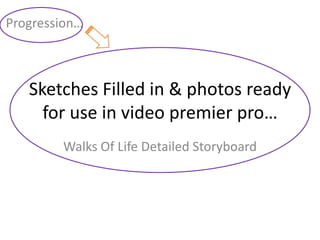 Sketches Filled in & photos ready for use in video premier pro… Progression… Walks Of Life Detailed Storyboard 