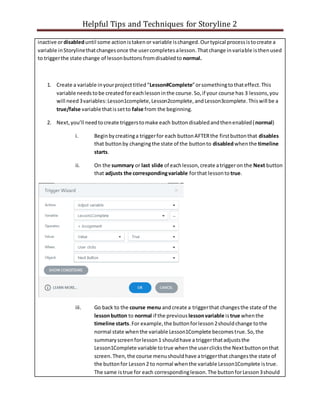 Storyline Tips and Techniques | DOCX