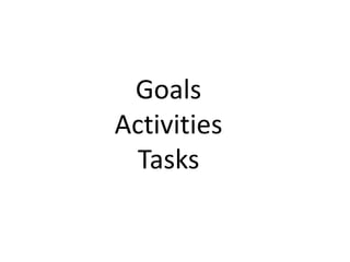 Goals
Activities
Tasks