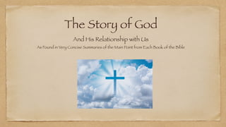 The Story of God
And His Relationship with Us
As Found in Very Concise Summaries of the Main Point from Each Book of the Bible
 