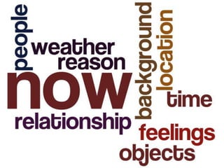 now now now relationship location objects people reason weather feelings time background  