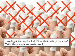 ...we’ll get to overhaul all 22 of their safety courses!
With the money we make, we’ll...
 
