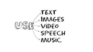 TEXT
Images
Video
speech
Music
USE
 