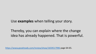A story is a journey. It begins at a point in time from
which a person heads out, does something and then
finds his / her way back.
Example
Donald starts his day at home. He goes to a makerspace
to work on his newest product. During the day he works
on tasks X, Y, and Z. At 6 PM, he goes back home.
https://www.goodreads.com/review/show/1769313051 p. 54.
 