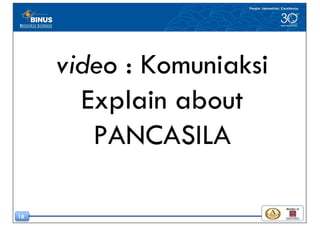 18
video : Komuniaksi
Explain about
PANCASILA
 