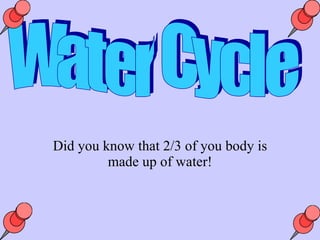 Did you know that 2/3 of you body is made up of water! Water Cycle 
