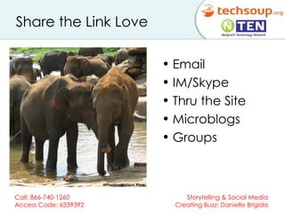 Share the Link Love Email IM/Skype Thru the Site Microblogs Groups 
