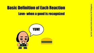 Basic Definition of Each Reaction
Love- when a good is recognized
YUM!
byProf.JoachimEmilioAntoniaforIAFPhilippines
 