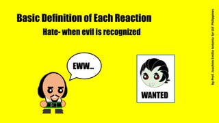 Basic Definition of Each Reaction
Hate- when evil is recognized
EWW…
WANTED
byProf.JoachimEmilioAntoniaforIAFPhilippines
 