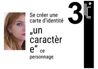 Se créer une
carte d’identité
„un
caractèr
e“ ce
personnage
 