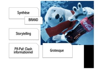 Synthèse
BRAND
Storytelling
Grotesque
Pif-Paf: Clash
informationnel
 