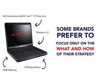 SOME BRANDS
PREFER TO
FOCUS ONLY ON THE
WHAT AND HOW
OF THEIR STRATEGY
4th Generation Intel® Core™ i5 Processor
Windows 8.1
1TB Hard Drive
8GB Memory
NO STORY
 