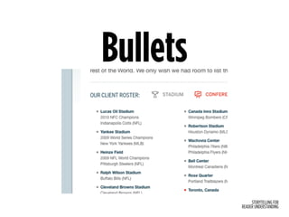 STORYTELLING FOR
READER UNDERSTANDING
Bullets
 