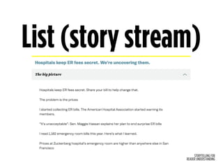 STORYTELLING FOR
READER UNDERSTANDING
List (story stream)
 