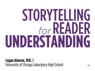 STORYTELLING
READER
UNDERSTANDING
for
Logan Aimone, MJE //
University of Chicago Laboratory High School 2020
 