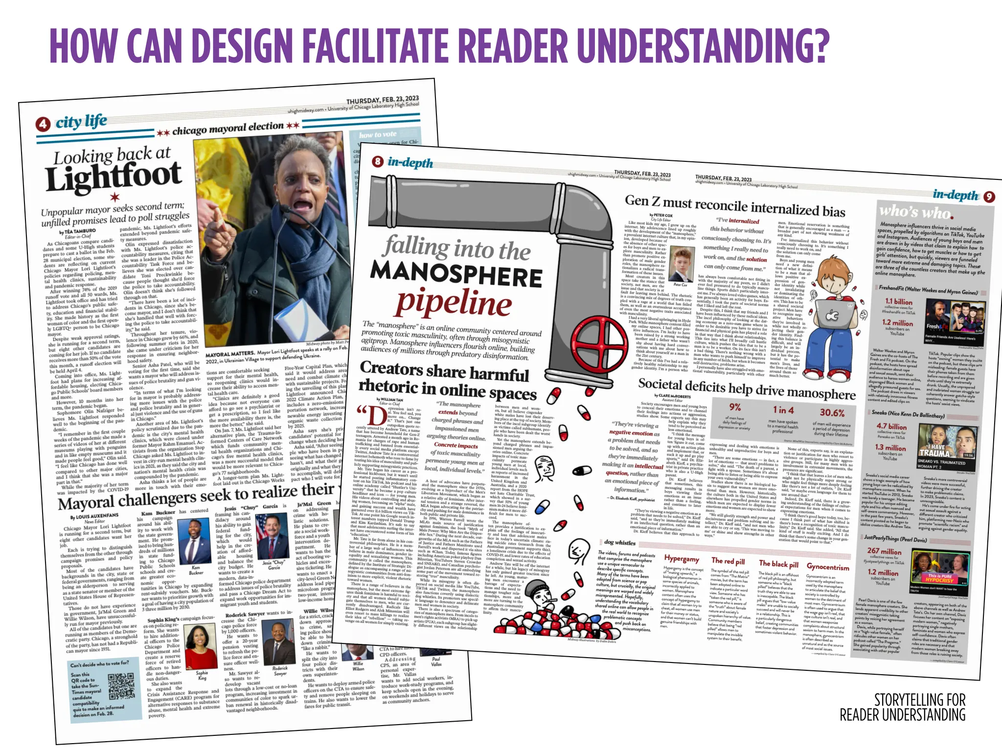 STORYTELLING FOR
READER UNDERSTANDING
HOW CAN DESIGN FACILITATE READER UNDERSTANDING?
 