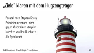 Beispiel Moleskine 
22 
„Das Notizbuch von Hemingway und Picasso“ 
Reine Erfindung 
Ergebnis, Marktwert 20 Euro für Papier und Pappe mit Gummizug 
Dirk Hannemann, Storytelling in Präsentationen  