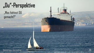 Technik 1: Über Menschen Inhalte vermitteln 
29 
Der SPIEGEL erzählt immer von Menschen, nie abstrakt 
Hartz IV heißt dann „Markus und Thomas können nur abwechselnd in die Schule mit einem Paar Schuhe.“ 
Dirk Hannemann, Storytelling in Präsentationen  