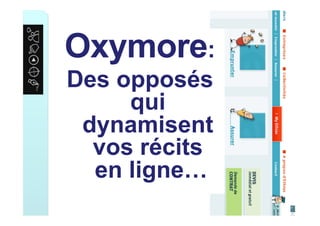 Oxymore:
Des opposés
qui
dynamisent
vos récits
en ligne…
 