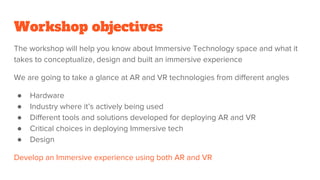 Workshop schedule
Part 1 - General, Managers, Strategy
Difference between AR and VR and XR
Devices - Hardware
Applications...