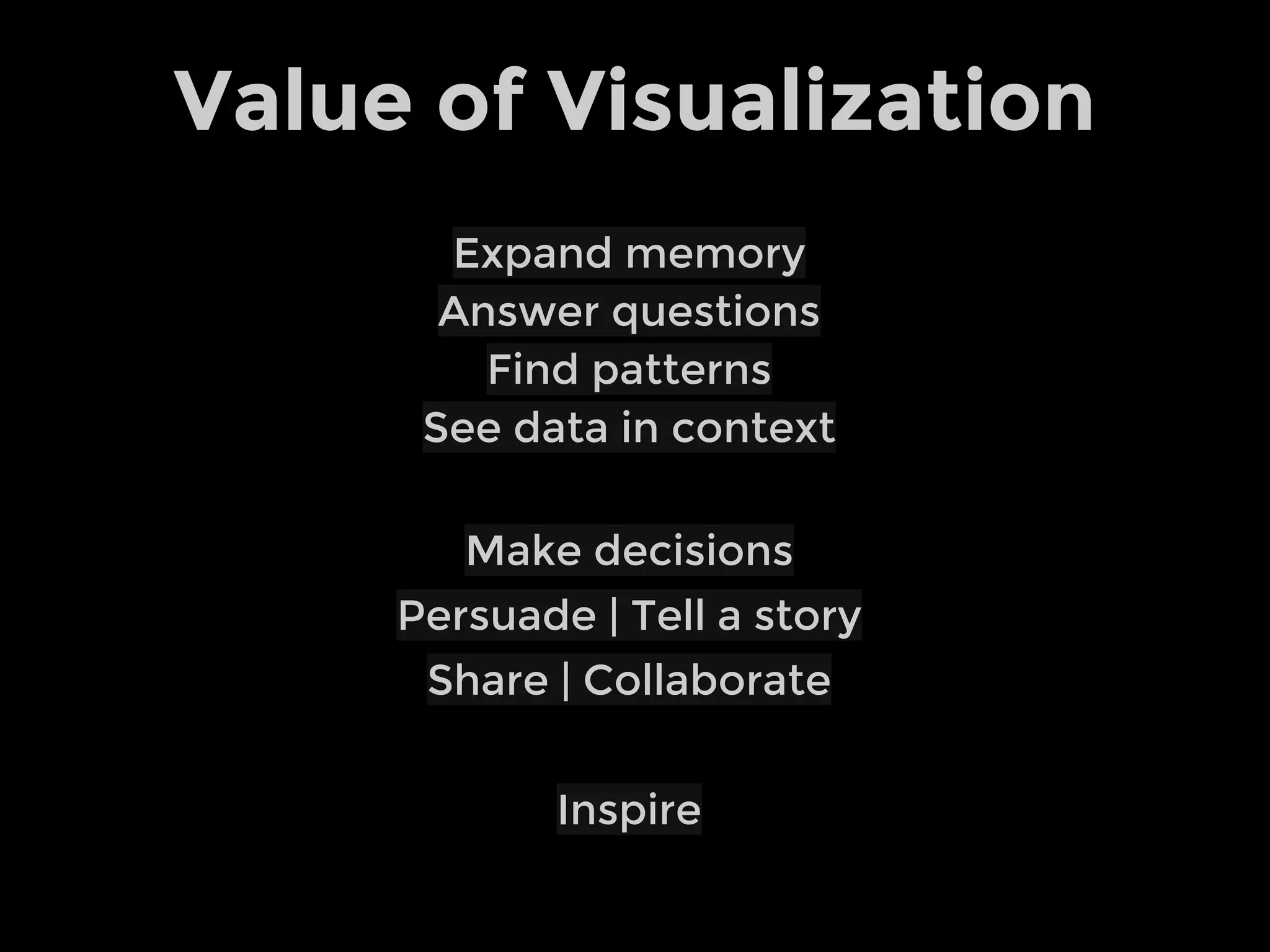 Data Art for visual expression, delight
(and impact, insight)
Exhibition | Expression
 