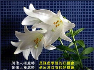 與他人相處時， 是謙虛學習的好機會 在個人獨處時， 是反思自省的好機會 12/26/10 心理學系列 