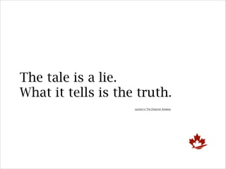 The tale is a lie.
What it tells is the truth.
quoted in The Dreamer Awakes

 
