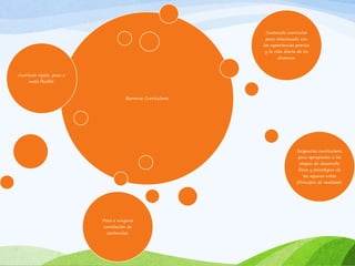 Barreras Curriculares 
Currículo rígido, poco o 
nada flexible. 
Contenido curricular 
poco relacionado con 
las experiencias previas 
y la vida diaria de los 
alumnos. 
Exigencias curriculares 
poco apropiadas a las 
etapas de desarrollo 
físico y psicológico de 
los algunos niños 
(Principio de realidad). 
Poca o ninguna 
correlación de 
contenidos. 
 