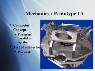 Mechanics : Prototype 1A Connector Concept Two arms parallel to equator  Test of connector Too weak 
