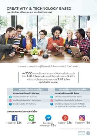 PARTNER
WITH ONE OF
THE WORLD’S BEST
COMPANIES
3
2560
4.35
2.48
32% Facebook
28%
29% 22% %
 