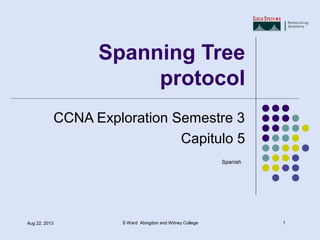 1Aug 22, 2013 S Ward Abingdon and Witney College
Spanning Tree
protocol
CCNA Exploration Semestre 3
Capitulo 5
Spanish
 