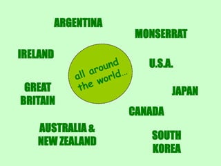IRELAND
GREAT
BRITAIN
U.S.A.
CANADA
AUSTRALIA &
NEW ZEALAND
ARGENTINA
JAPAN
SOUTH
KOREA
MONSERRAT
 