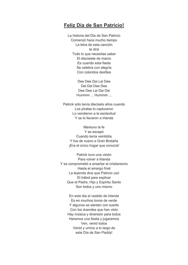 St patrick's day song lyrics and translation