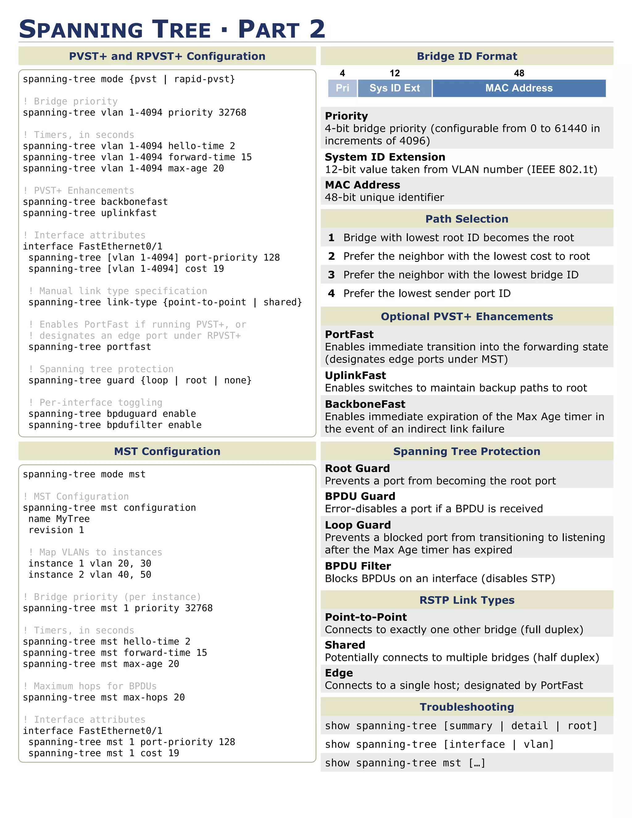 Spanning Tree Protocol Cheat Sheet | PDF