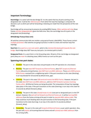 Stp defined | DOC | Computer Networking | Computing