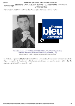 Stéphane Grare, l'auteur du livre L'Aube De Ma Jeunesse sur France Bleu